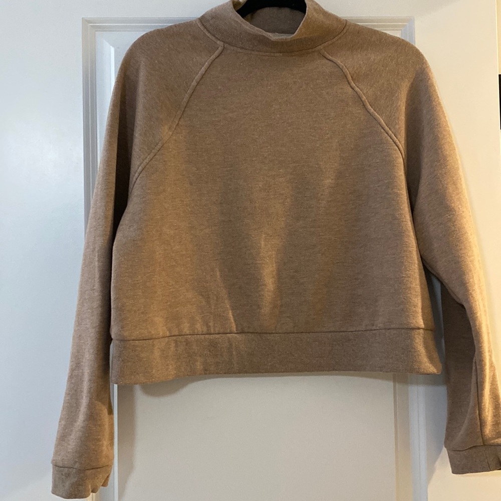 Mock turtleneck camel colored sweatshirt